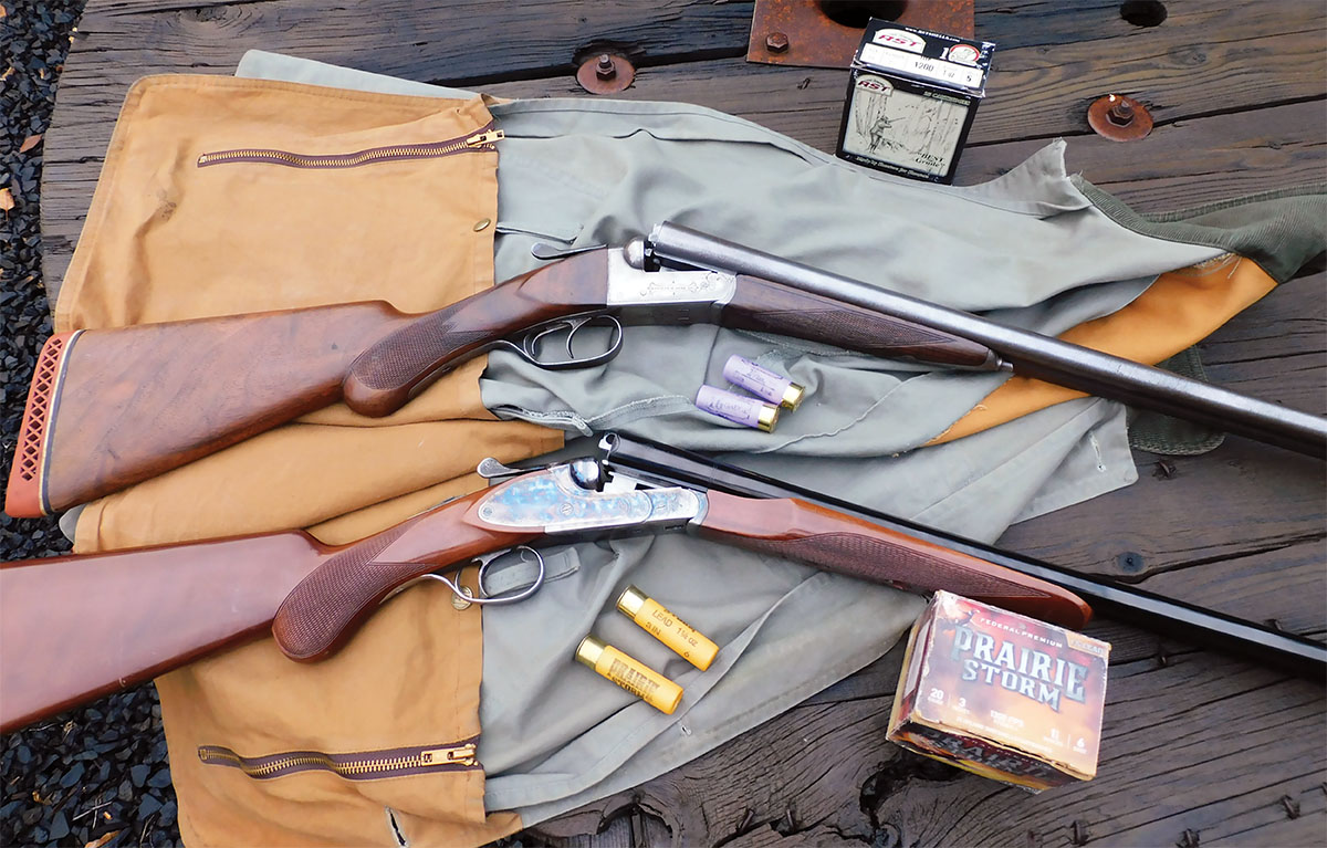 The old Remington Arms Company 16-gauge side by side (top) contrasted with a CZ Ringneck in 20 gauge. The old Remington was made with Damascus barrels. To shoot the gun safely, it must be loaded with low-pressure loads, such as those pictured from RST Ammunition.